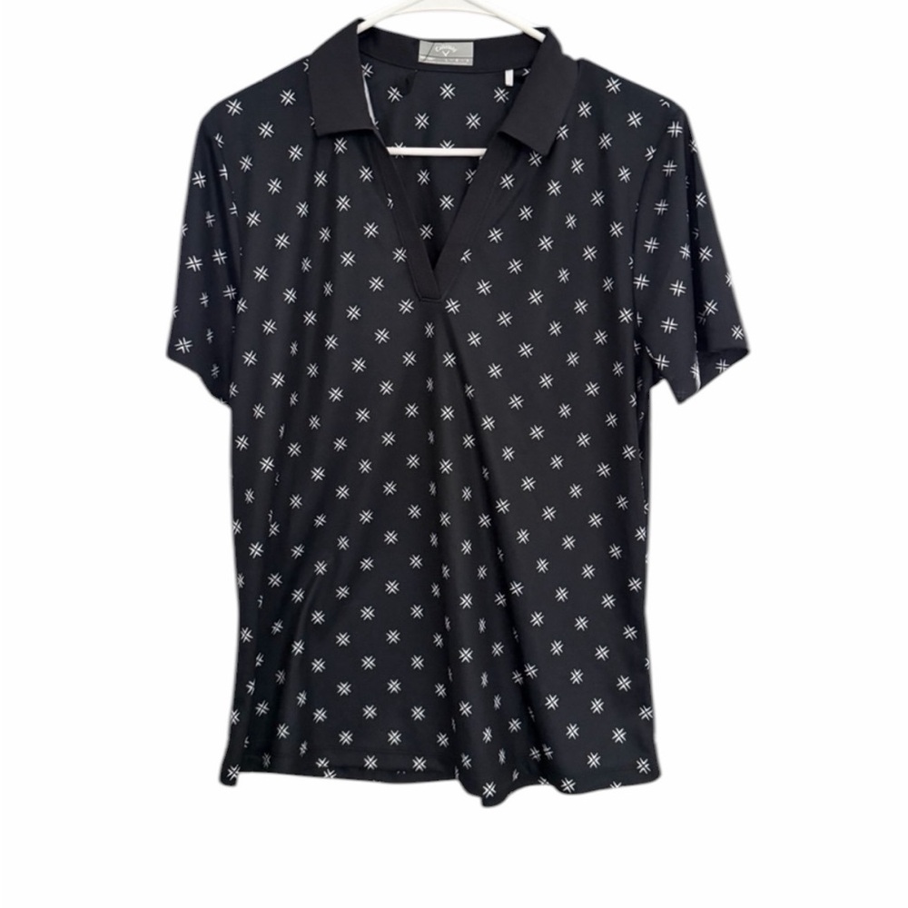 WOMENS CHEVRON FLORAL PRINT SHIRT SIZE LARGE - NWT BLACK & WHITE PTP 20”